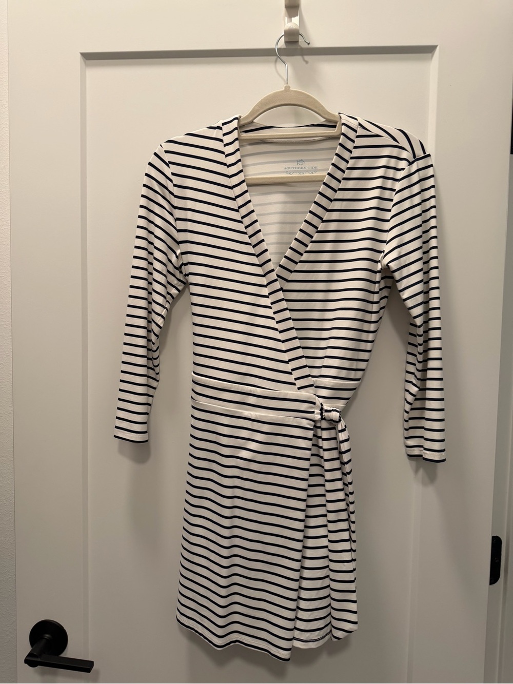 Southern Tide Navy and White Striped Wrap Midi Dress Romper XS